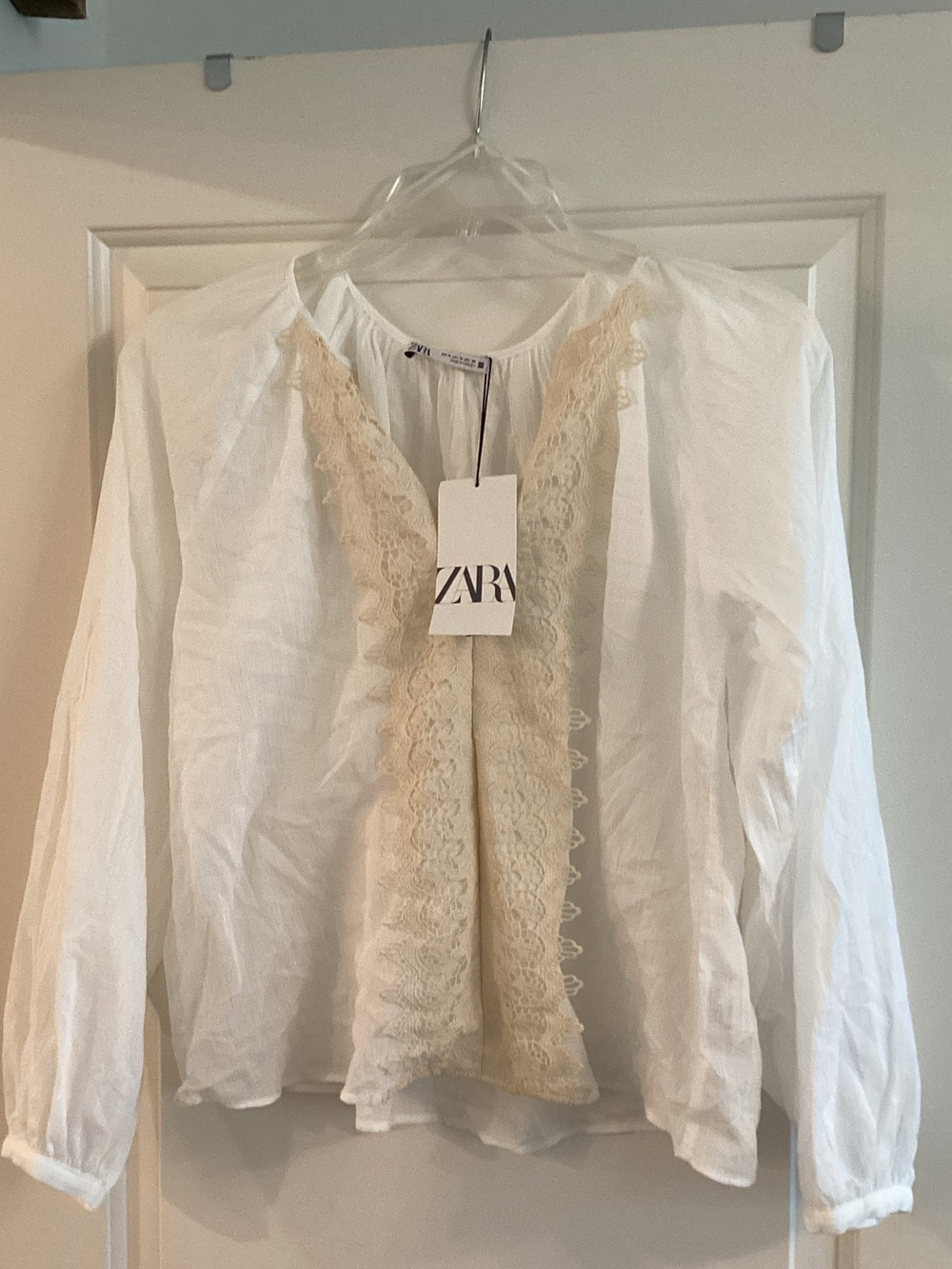 Zara White Blouse with Cream Lace Front
